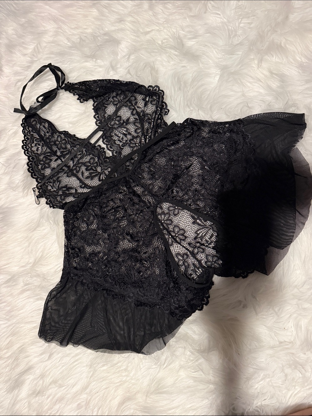 Lingerie for Women Sexy Lace Bodysuit Halter V Neck One Piece Lingerie Babydoll - Picture 5 of 6
